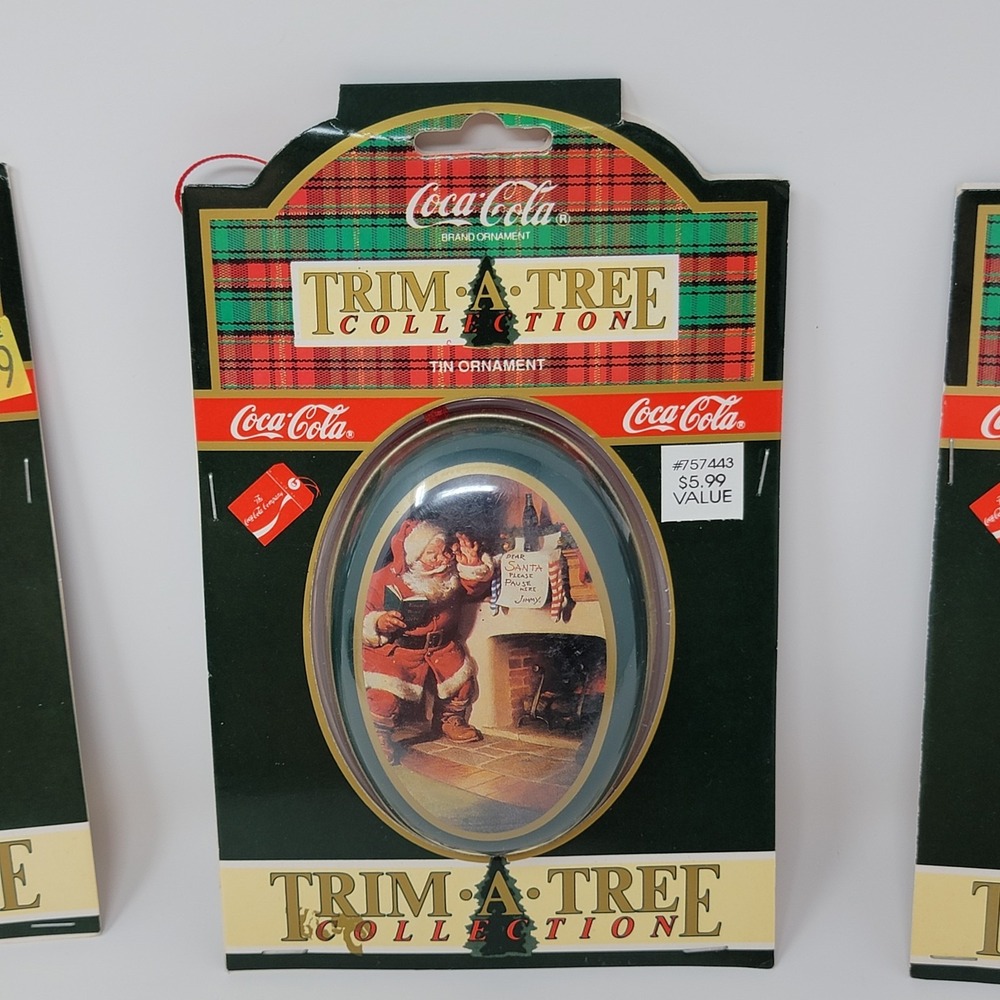 Set of 6 Vintage 1991 Coca Cola Santa Tin Trinket Box Christmas Ornaments - New - Picture 10 of 16
